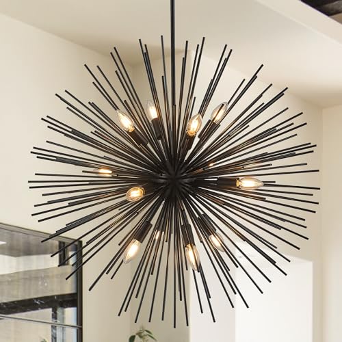 31.5" 12 Light Black Sputnik Chandelier Modern Industrial Foyer Light Fixtures