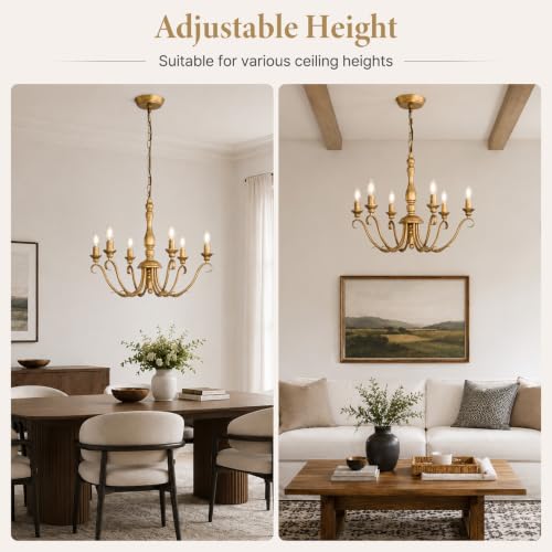 Farmhouse Vintage Antique Brass Chandelier (Distressed Gold)