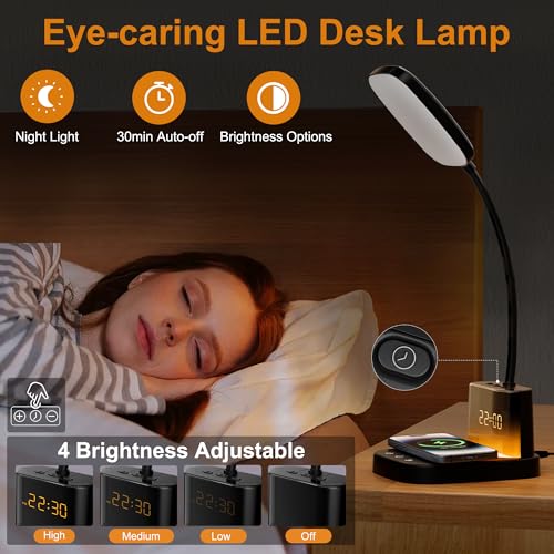 10W Wireless Charging LED Desk Lamp with Clock