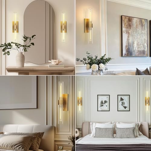 Modern Brass and Glass Wall Sconces (2 Count)
