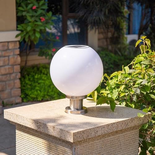 Waterproof Pillar Lamp Soalr Post Cap Lamp White Ball Shape Solar Pillar Lights with Remote Control Acrylic Waterproof Post Lamp Round Ball LED Column Head Light for F