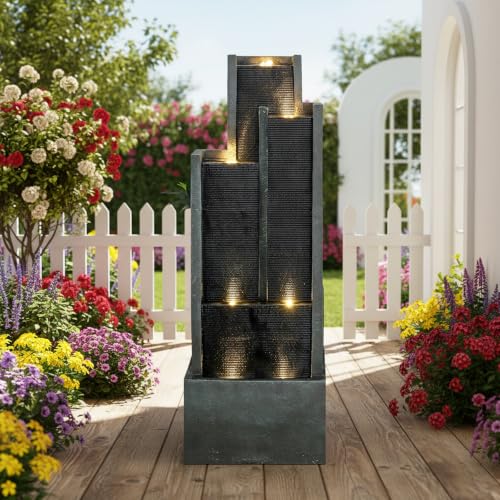 50.7" Tall Outdoor Water Fountain with LED Lights and Pump