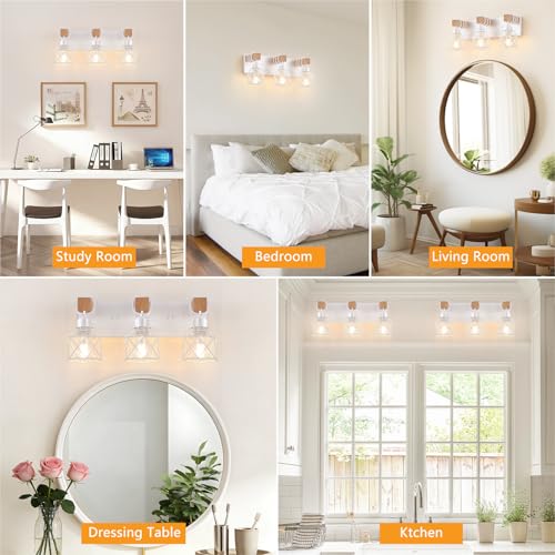 3 Light Farmhouse White Bathroom Vanity Light Fixtures