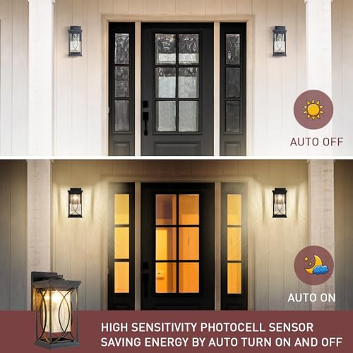 Dusk to Dawn Modern Outdoor Coach Lantern Exterior Light Fixtures Black Aluminum with Crack