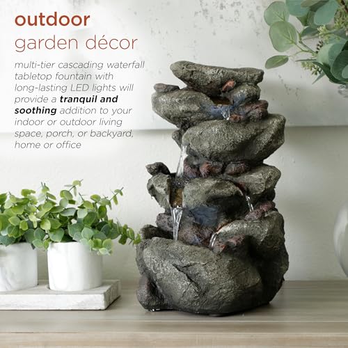 TZL154 14" Indoor Tabletop Rainforest Rock Water Fountain with LED Lights