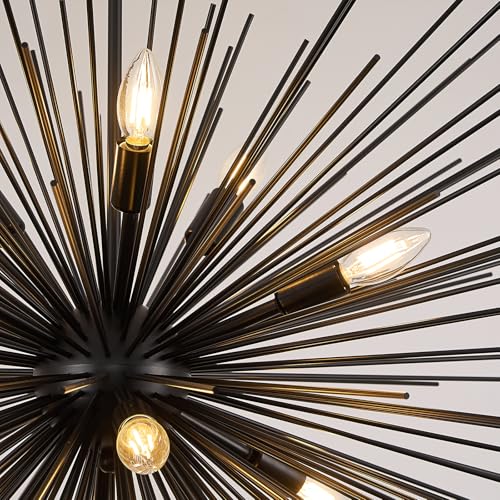 35in Black Sputnik Chandelier 12 Light Starburst Light Fixture Solid Metal