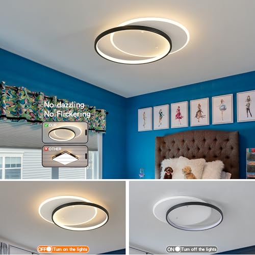 Modern LED Ceiling Light Fixture Black Semi Flush Mount Light with Remote Control 19.69" Hallway Light Fixtures Ceilings Mount Dimmable Ceiling Lamp for Bedroom