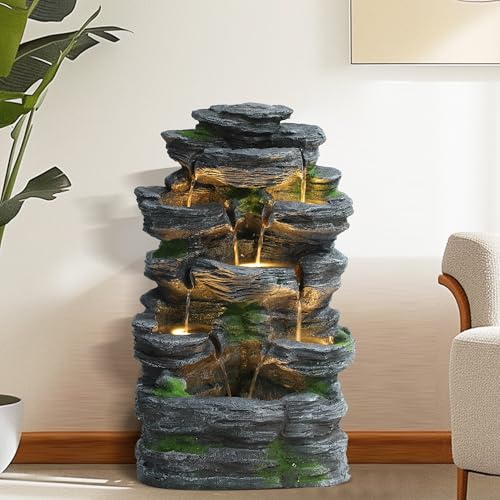 7 Tiers Cascading Rock Water Fountain Outdoor