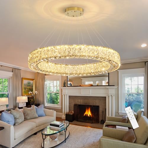 Modern Chandelier Glam Dimmable LED Crystal Chandeliers Luxury Remote Ceiling Pendants Lighting Fixtures for Dining Room Bedroom Living Room Gold