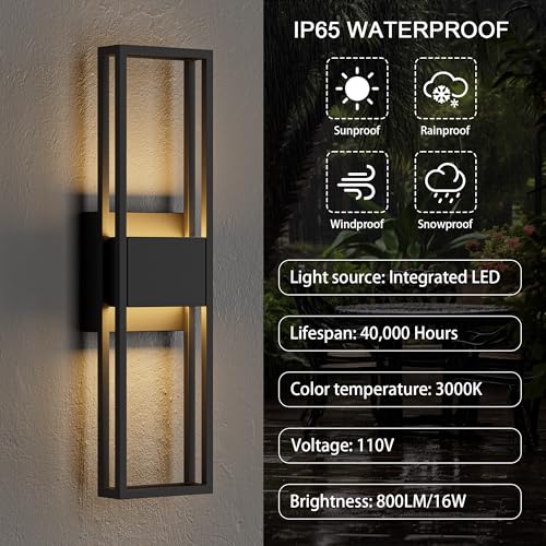 20 Inch Modern Outdoor Wall Light 3000K 800LM 16W Integrated LED