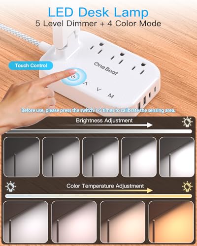 Small LED Desk Lamp Power Strip 5ft Extension Cord with 3 Outlets 4 USB Ports