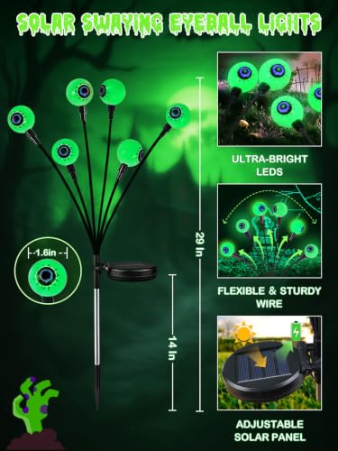 6 Pack Solar Halloween Decorations Outdoor 36 LED Solar Eyeball Lights (6 Count)