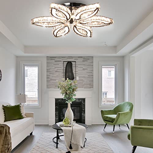 20" Dimmable Crystal Flower Chandelier Ceiling Light
