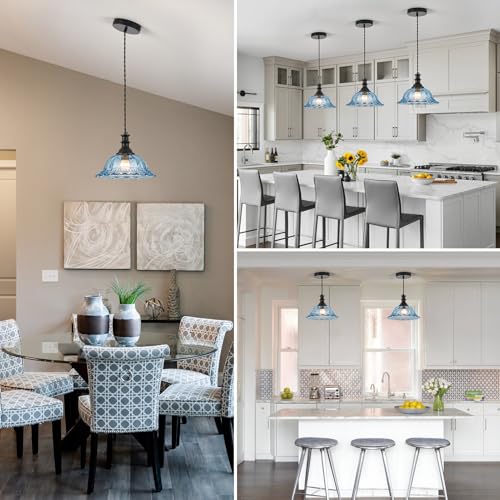 Glass Pendant Lights Modern Pendant Lighting Fixtures Hanging Lamp for Kitchen Island Bedroom Dining Room Coffee Shop Hallway Blue and Black