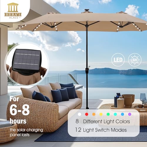 13 ft Patio Umbrella with 120 LED Solar Lights Double Sided Outdoor Umbrella for Patio 8 Colors Changing Table Umbrella Outdoor Patio for Garden Pool