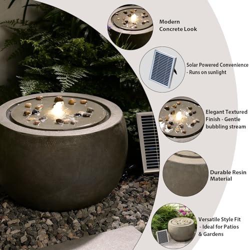 Solar Water Fountain Outdoor Garden Bubbler Water Feature Fountains Solar Powered with Pebbles for Patio Deck Yard Home Decor Gray