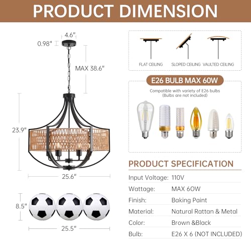 25.6" Large Rattan Chandelier
