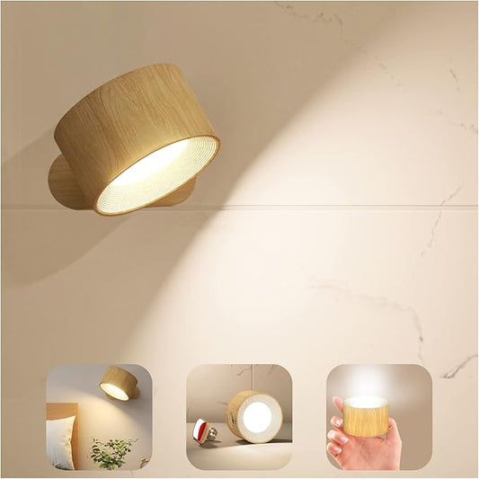 Koopala LED Sconces, Wall Mounted Lamps with Rechargeable Battery Operated USB Port 3 Color Temperatures & 3 Brightness Levels 360°Rotate Magnetic Ball, Cordless Lights for Reading Bedside - Aura Lighting