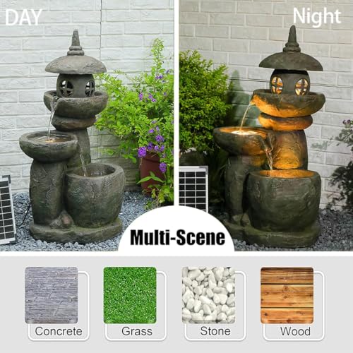 31.5" HZen Pagoda Outdoor Fountain Solar Powered
