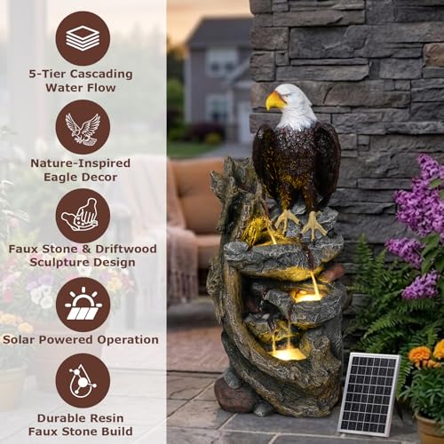 40.5" Tall Solar Water Fountain Outdoor Garden Eagel Sculpture