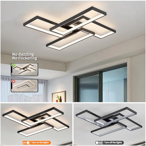 Modern LED Ceiling Lights for Bedroom 26" Dimmable Square Ceiling Lights for Living Room with Remote Control Black Bedroom Light Fixture for Kitchen