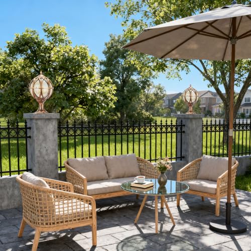 Outdoor Post Light Fixture Hardwired Column Lights with Amber Glass Globe