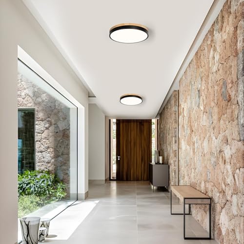 Modern Wood Black Flush Mount Ceiling Light 11.81 Inch