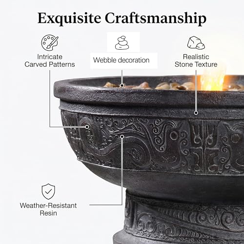 Outdoor Water Fountain with Led Light Decorative Pedestal Bowl Design with River Stones Home Decoration