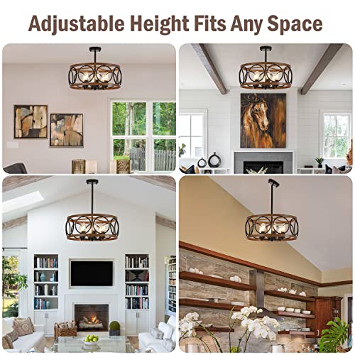 19.7" 6 Light Black Farmhouse Drum Pendant Light for Dining Room
