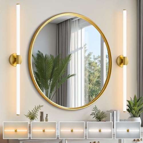 Gold Wall Sconces Set of 2 Hardwired LED Vanity Light 39"