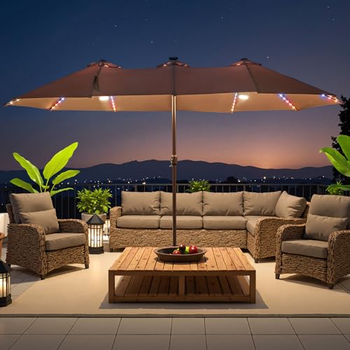15 ft Large Patio Umbrella with Color Changing Lights