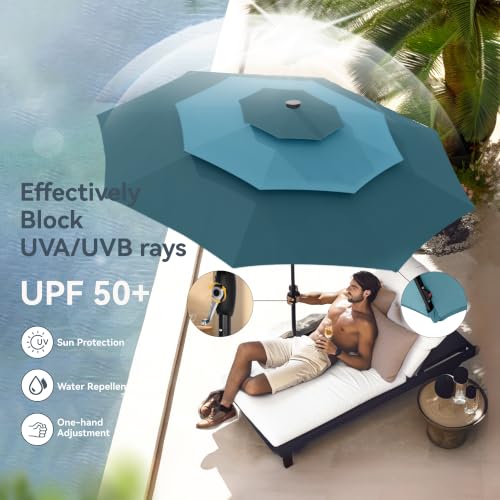 10ft 3 Tier Outdoor Patio Umbrella with Solar Lights