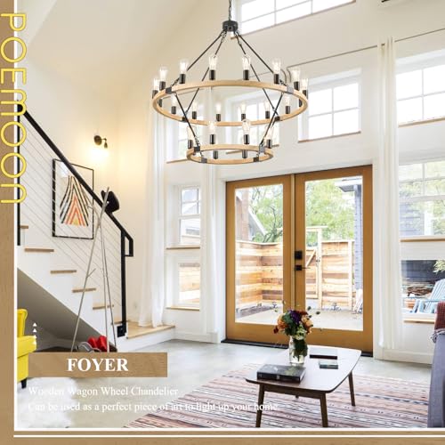 Natural Wooden Wagon Wheel Chandelier 24