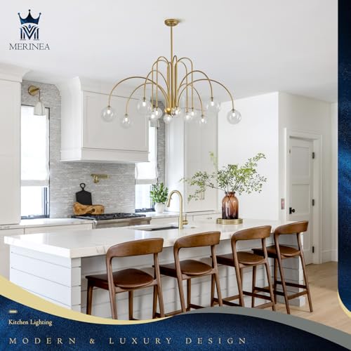 Gold Sputnik Chandelier with Clear Glass Globe 12 Lights L52 Inch