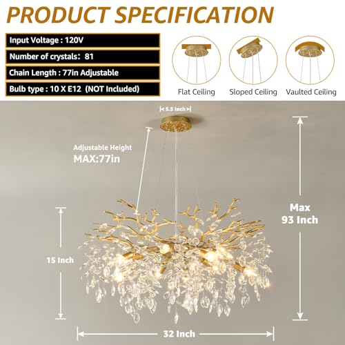 Gold Tree Branch Chandelier 32" 10