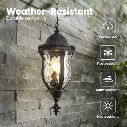 Large Outdoor Pendant Light 23.6'' Black Hanging Lantern Porch Light (3 Count)