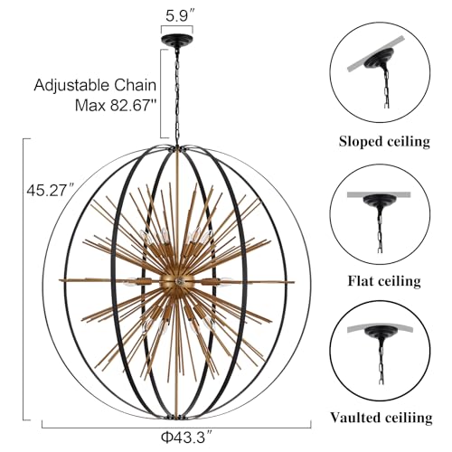 43.3" Black Gold Globe Sputnik Chandelier