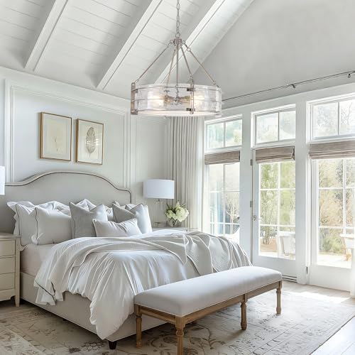 22” Modern Brushed Nickel Glass Chandeliers for Dining Room