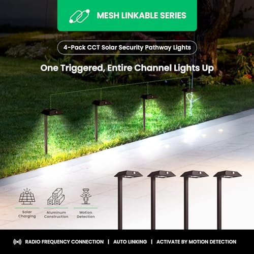 4PK Mesh Linkable Solar LED Security Pathway Light (4 Count)