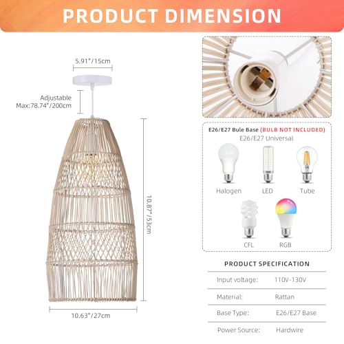 1 Light Boho Wicker Chandelier Lamp