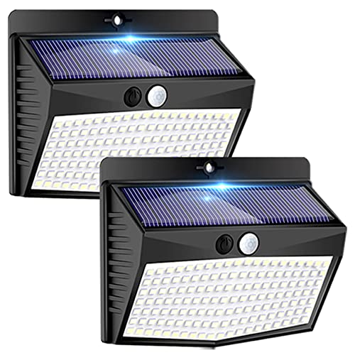 2 Packs Solar Outdoor Lights Motion Sensor Solar Security Lights Waterproof with 3 Lighting Modes Solar Powered Wall Lights Outside for Garden Fence Yard (2 Count)
