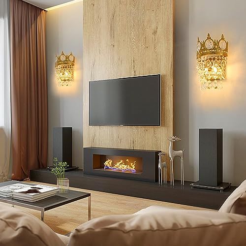 Glam Crystal Wall Sconces Gold Wall Light Empire Luxury Vanity Lighting for Bedroom Living Room Dining Room Wall Lighting Fixtures Set of 2 (2 Count)