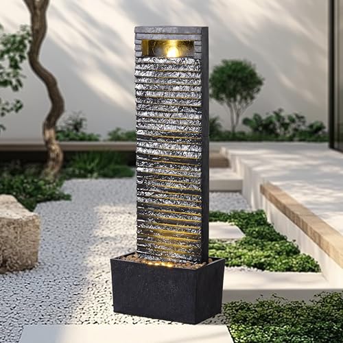 38.6" Tall Outdoor Water Fountain with LED Lights