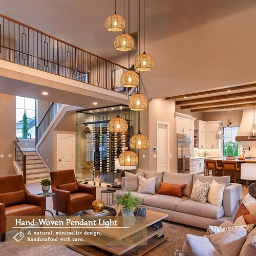 8 Light Woven Foyer Chandeliers for High Ceiling H100"