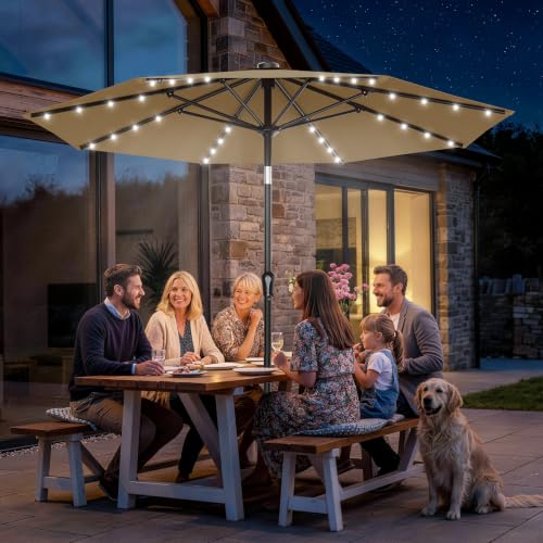 9FT Patio Umbrella with Solar Lights