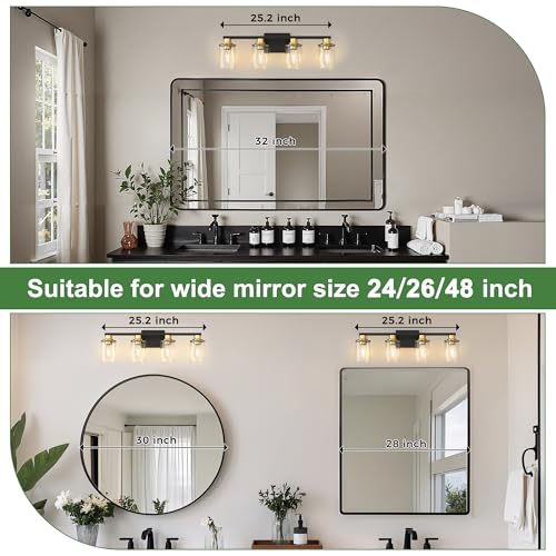4 Light Black and Gold Bathroom Light Fixture with 4 Bulbs