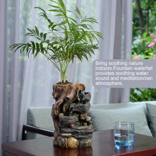 Indoor 5 Tier Rockery Tabletop Waterfall Fountain with Auto Watering and Small Plastic Plant Pot