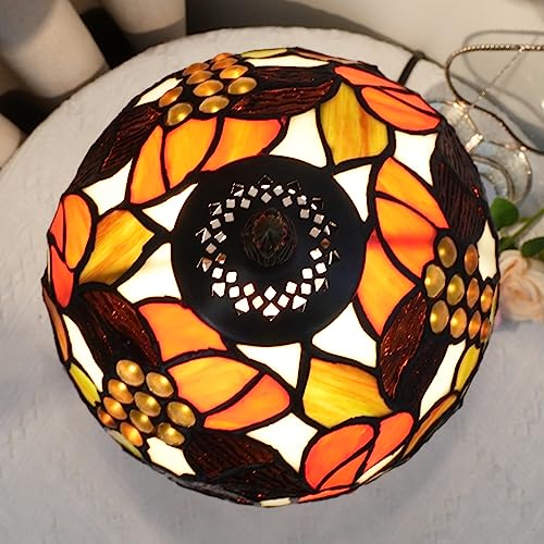 Tiffany Stained Glass Table Lamp Orange Grape Bedroom Bedside Reading Desk Light for Office Dormitory Bar Decorate Retro Style Unique Cute Accent Decor Cottage 8" Village Nightstand Lamps