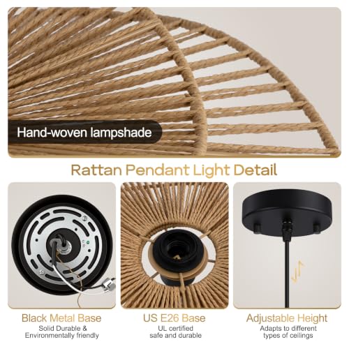 22.8" Large Boho Rattan Pendant Light (Natural)