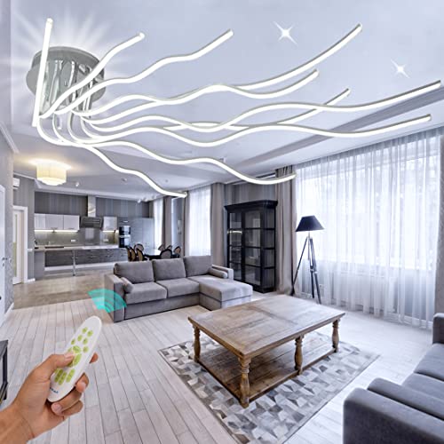 Modern LED Ceiling Lights for Living Room Large 55.10inch Large 10 Lights Modern Light Fixture Ceiling Mount Dimmable with Remote 138W for Dining Room